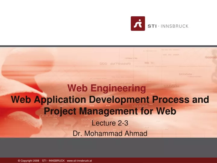 web application development process and project management for web lecture 2 3 dr mohammad ahmad