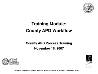 Training Module:  County APD Workflow County APD Process Training  November 16, 2007