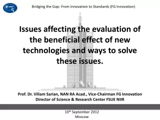 Prof. Dr. Viliam Sarian, NAN RA Acad., Vice-Chairman FG Innovation