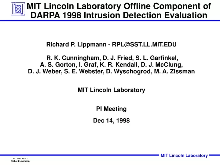 mit lincoln laboratory offline component of darpa 1998 intrusion detection evaluation