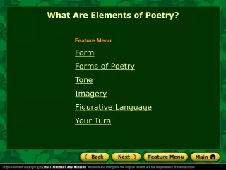 Form Forms of Poetry  Tone Imagery Figurative Language Your Turn