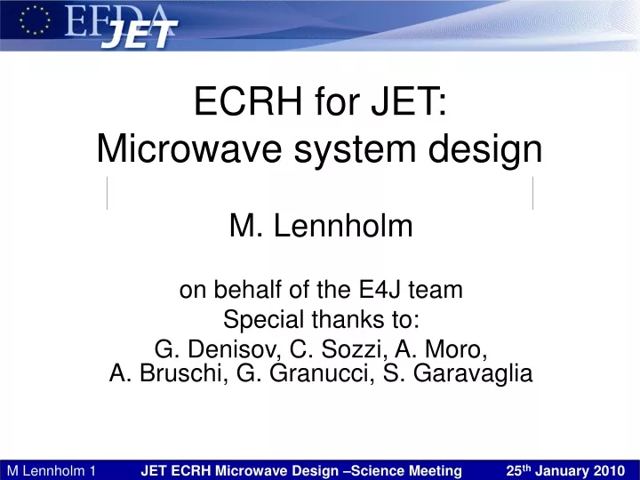 ecrh for jet microwave system design