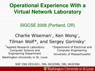 Operational Experience With a Virtual Network Laboratory SIGCSE 2008 (Portland, OR)