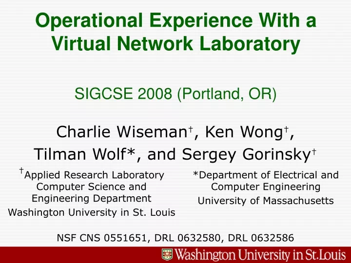 operational experience with a virtual network laboratory sigcse 2008 portland or