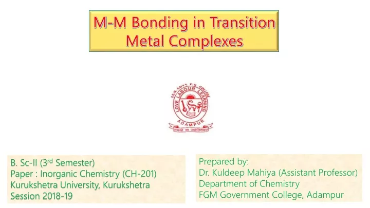 m m bonding in transition m etal complexes