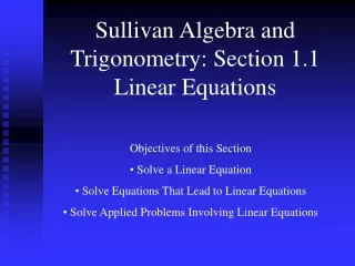 Sullivan Algebra and Trigonometry: Section 1.1 Linear Equations