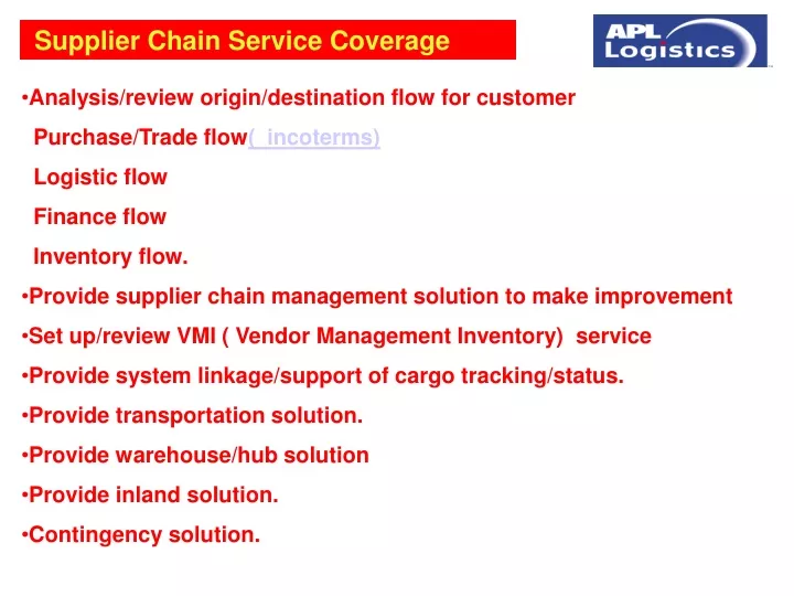 supplier chain service coverage