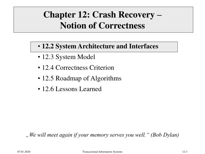chapter 12 crash recovery notion of correctness