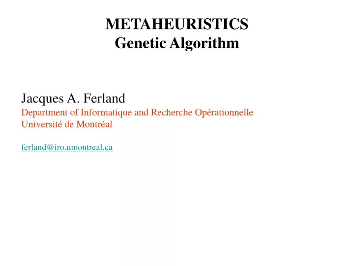 metaheuristics genetic algorithm