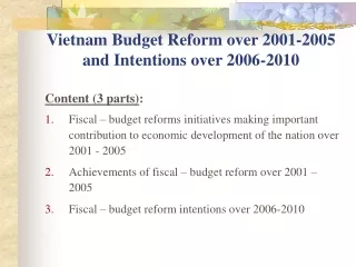 Vietnam Budget Reform over 2001-2005 and Intentions over 2006-2010