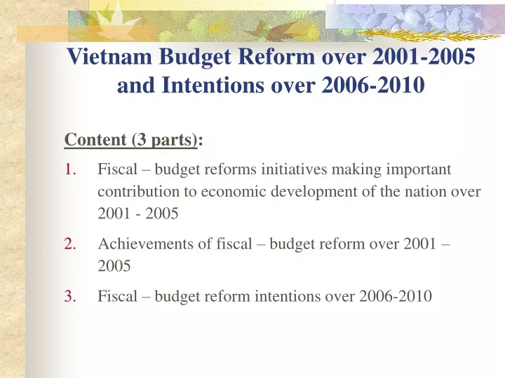 vietnam budget reform over 2001 2005 and intentions over 2006 2010