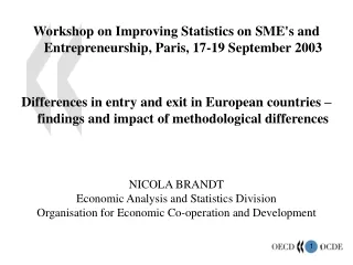 Workshop on Improving Statistics on SME's and Entrepreneurship, Paris, 17-19 September 2003