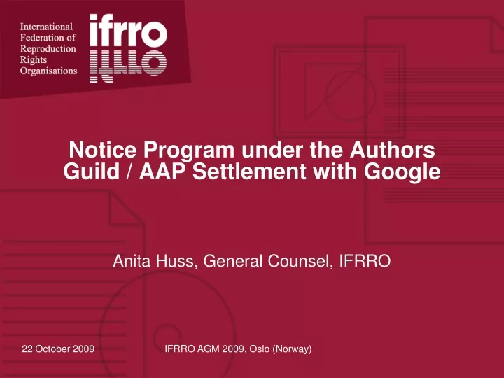 notice program under the authors guild aap settlement with google
