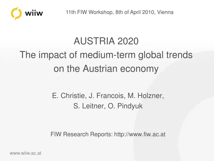 austria 2020 the impact of medium term global trends on the austrian economy