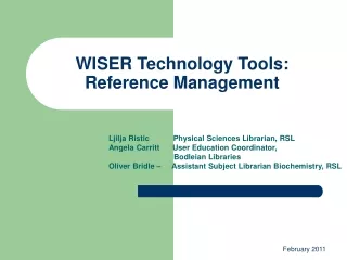 WISER Technology Tools: Reference Management