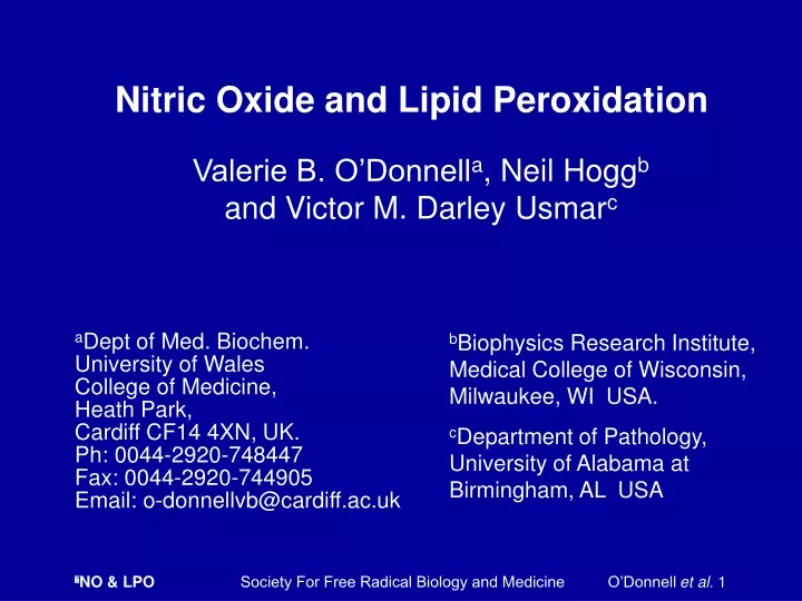 nitric oxide and lipid peroxidation
