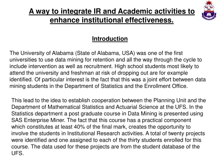 a way to integrate ir and academic activities