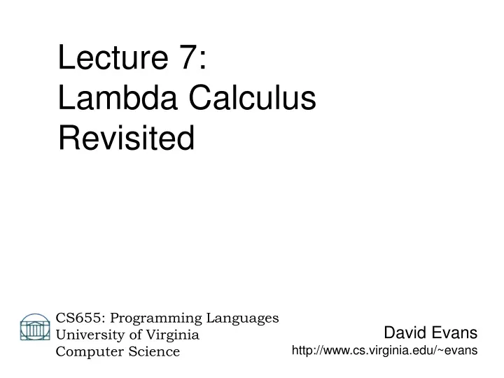 lecture 7 lambda calculus revisited
