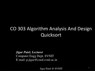 CO 303 Algorithm Analysis And Design Quicksort