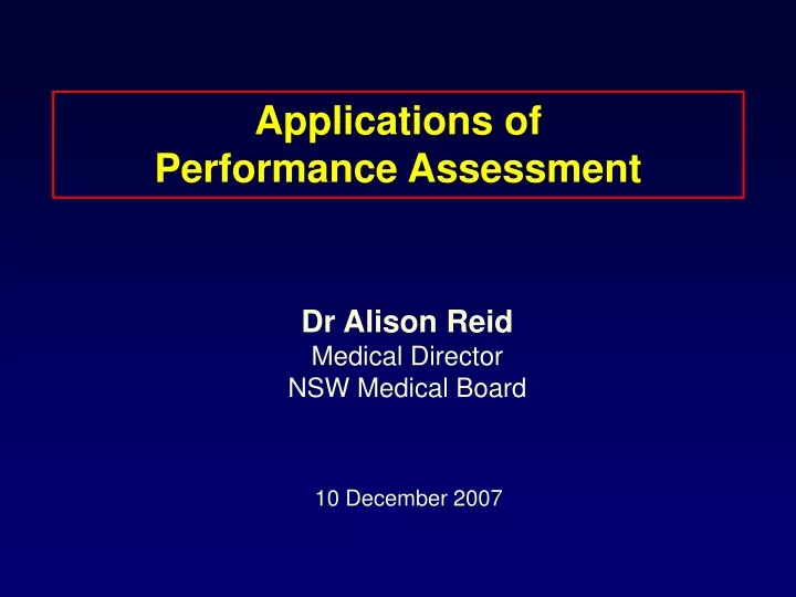 applications of performance assessment