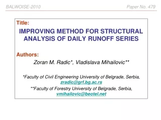 Title: IMPROVING METHOD FOR STRUCTURAL ANALYSIS OF DAILY RUNOFF SERIES Authors: