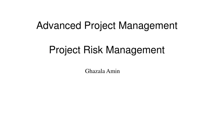 advanced project management project risk management