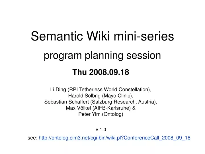 semantic wiki mini series program planning session