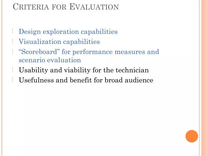 criteria for evaluation