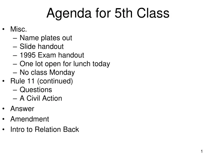 agenda for 5th class