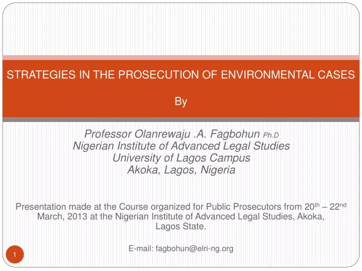 strategies in the prosecution of environmental cases by