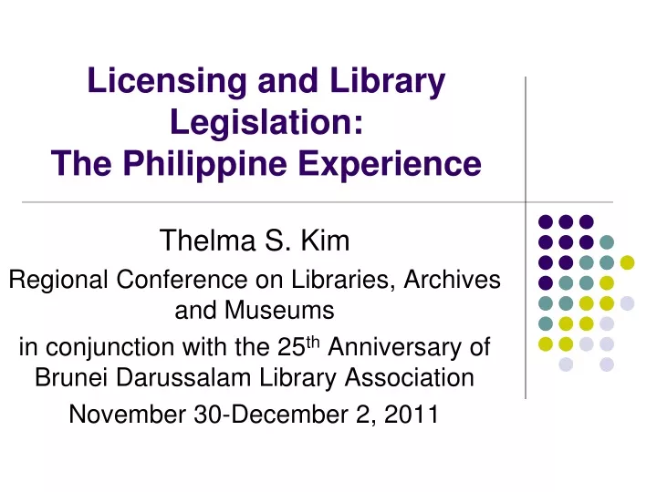 licensing and library legislation the philippine experience