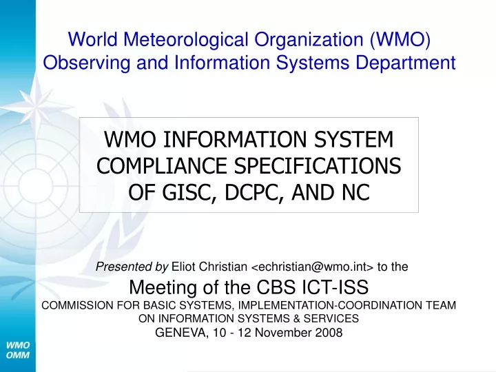 wmo information system compliance specifications of gisc dcpc and nc