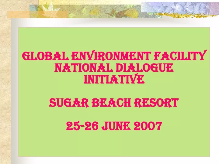global environment facility national dialogue initiative sugar beach resort 25 26 june 2007