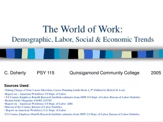 The World of Work: Demographic, Labor, Social &amp; Economic Trends