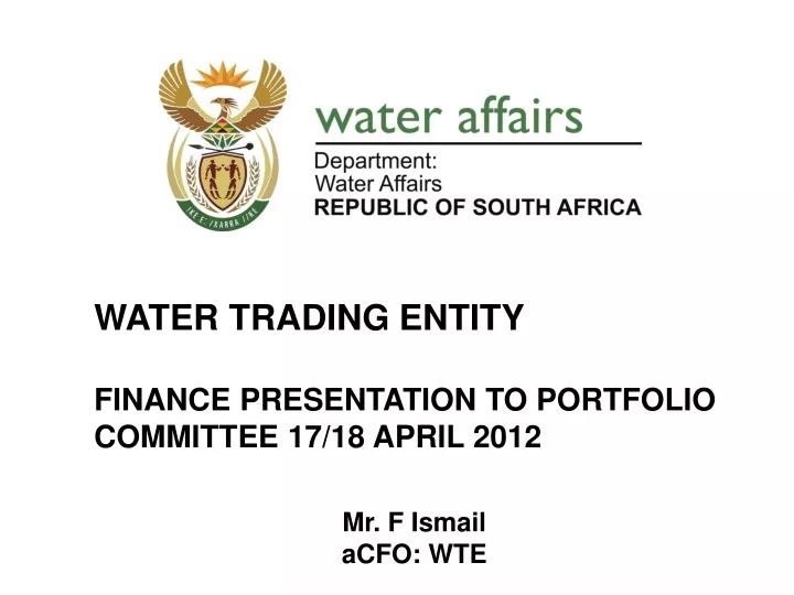water trading entity finance presentation