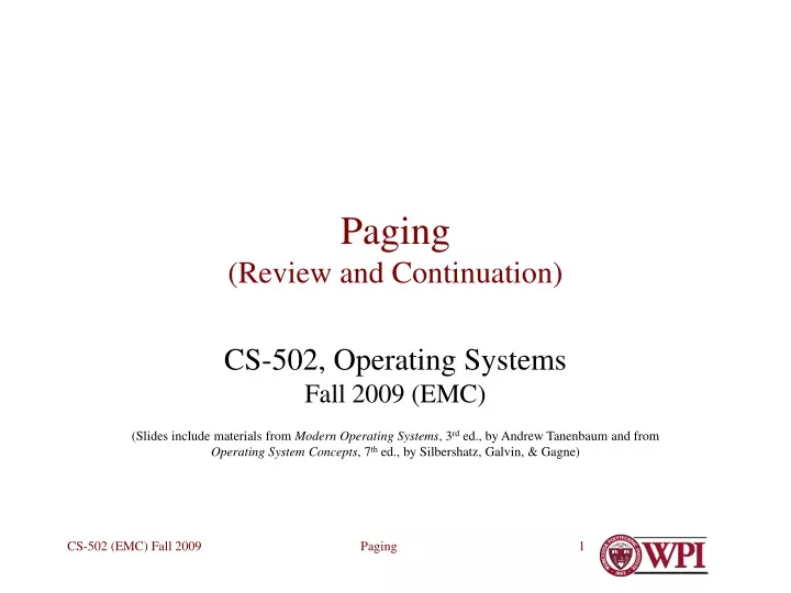 paging review and continuation