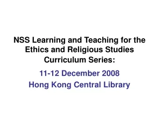 NSS Learning and Teaching for the Ethics and Religious Studies Curriculum Series: