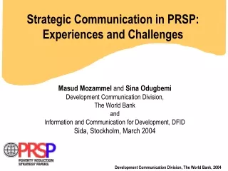 Strategic Communication in PRSP: Experiences and Challenges