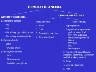 WITHIN THE RED CELL 1. Membrane defects       - HS       - HE