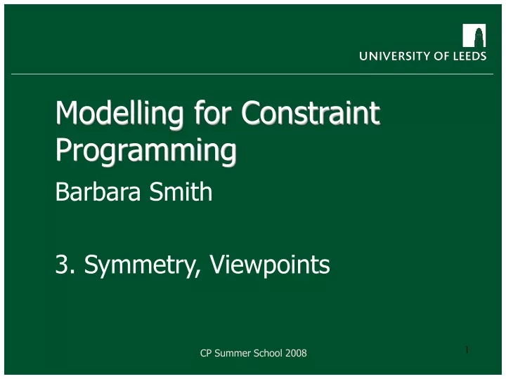 modelling for constraint programming