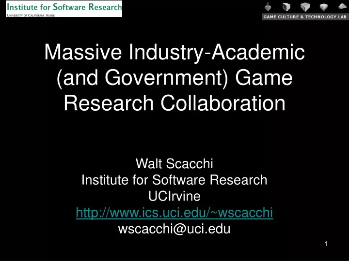 massive industry academic and government game research collaboration