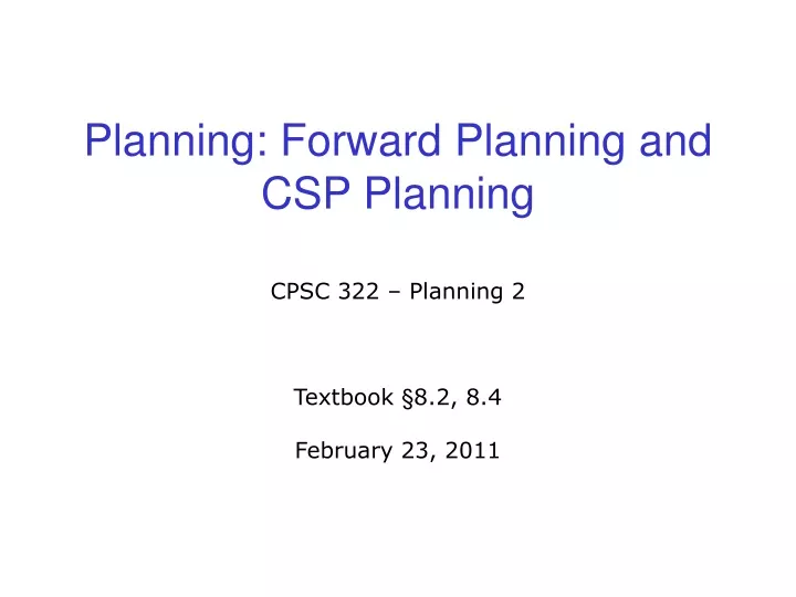 planning forward planning and csp planning