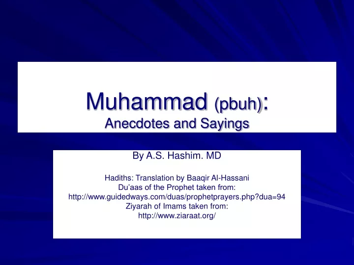 muhammad pbuh anecdotes and sayings
