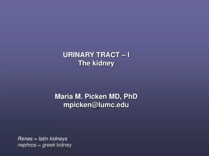 urinary tract i the kidney maria m picken