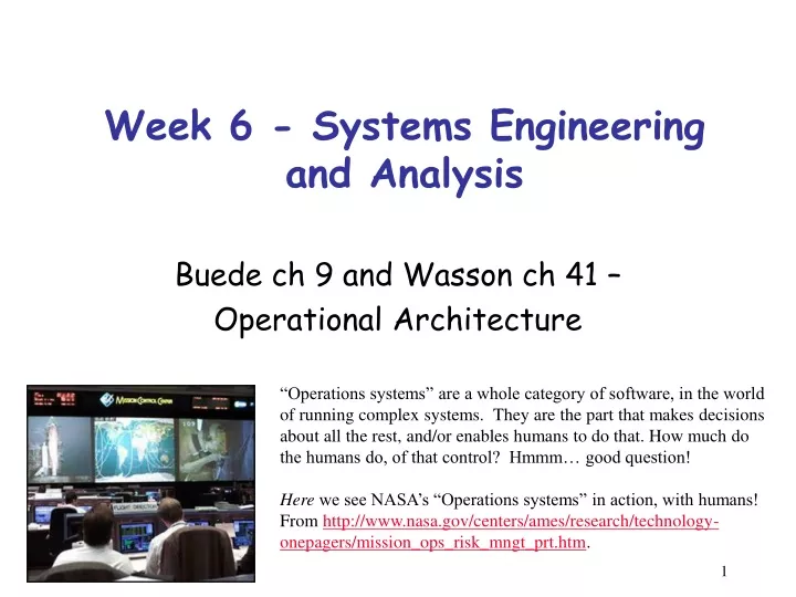week 6 systems engineering and analysis