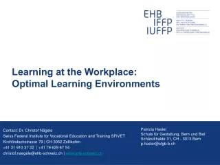 Learning at the Workplace:   Optimal Learning Environments