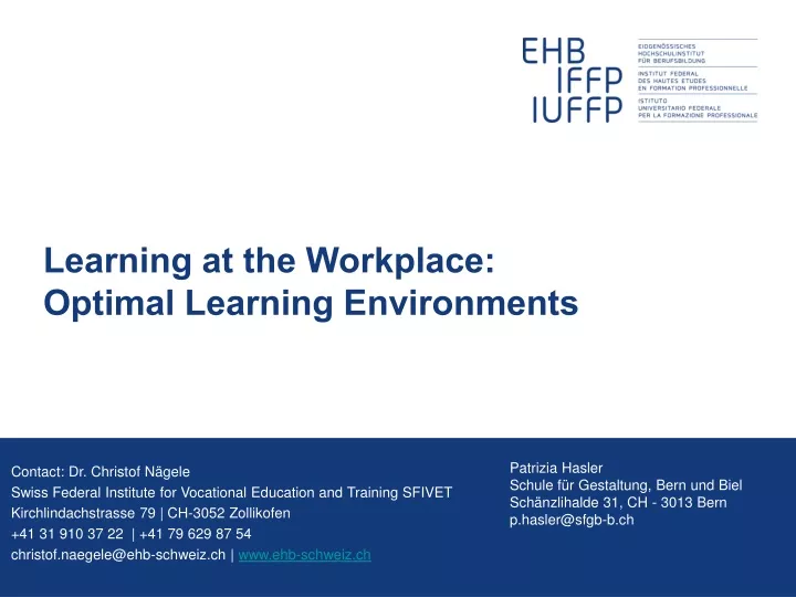 learning at the workplace optimal learning environments