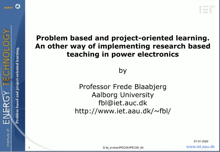 problem based and project oriented learning