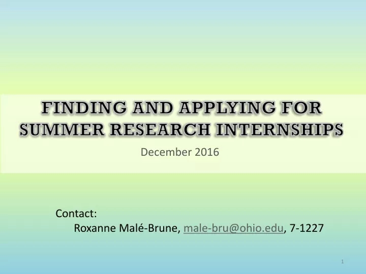 finding and applying for summer research