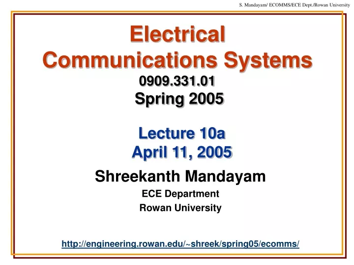 electrical communications systems 0909 331 01 spring 2005